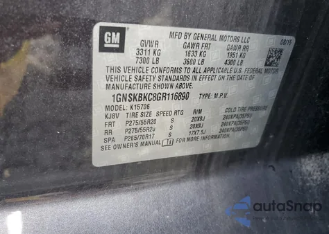 2016 Chevrolet Tahoe K1500 Lt from USA, damaged, VIN 1GNSKBKC8GR116890